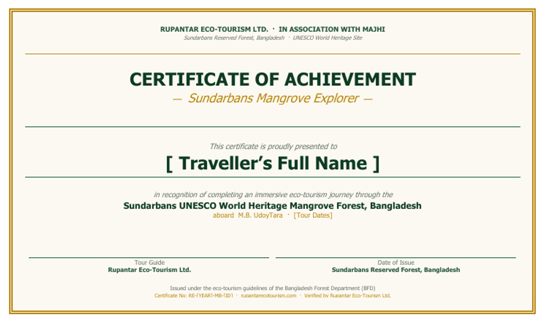 Certificate of Achievement - Sundarbans Mangrove Explorer